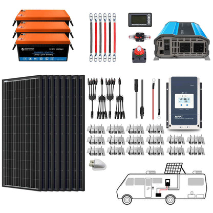 ACOPOWER Lithium Battery Mono Solar Power Complete System with Battery and Inverter for RV Boat 12V Off Grid Kit