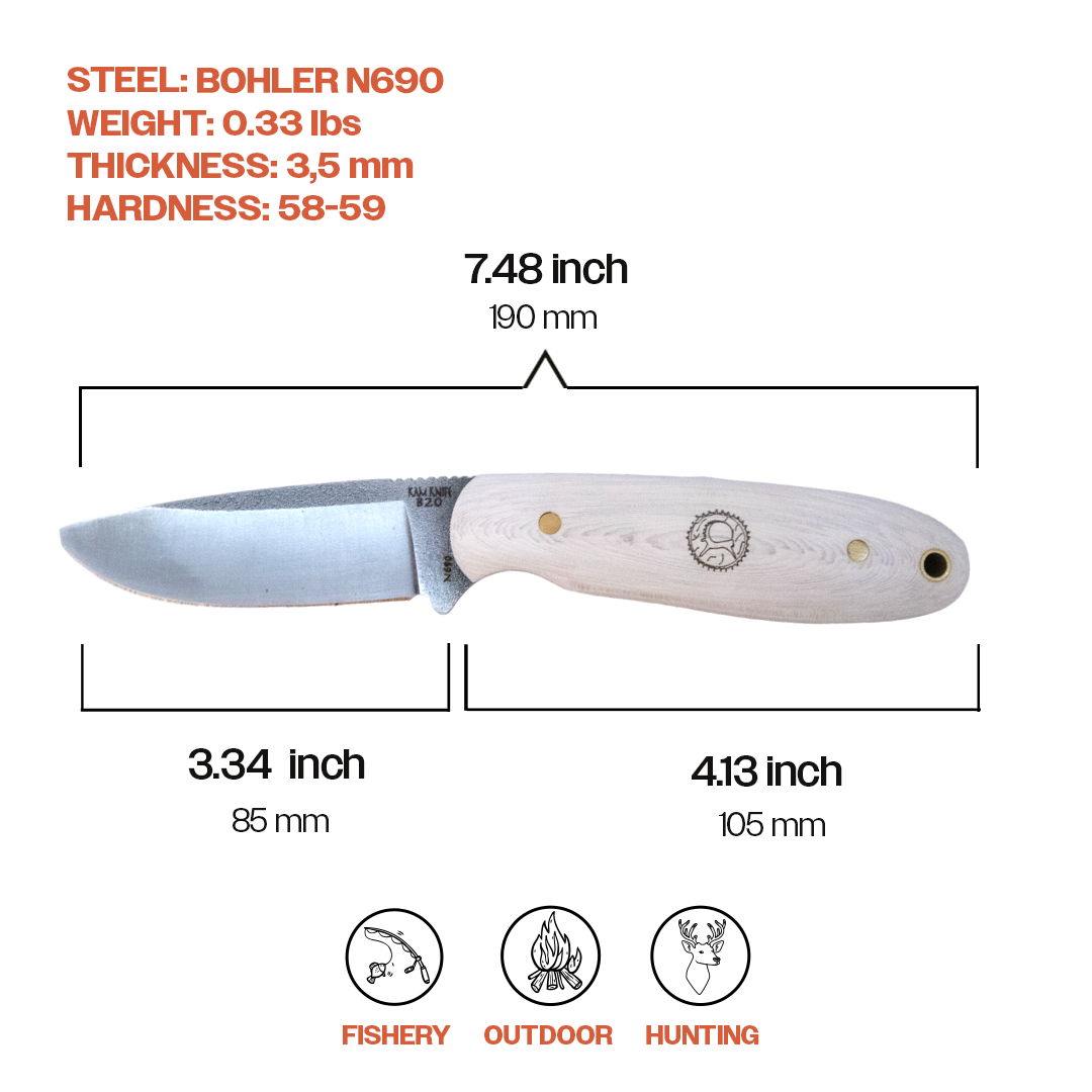 Kam Knife - B20 - N690 Steel - White Handle - Fixed Blade