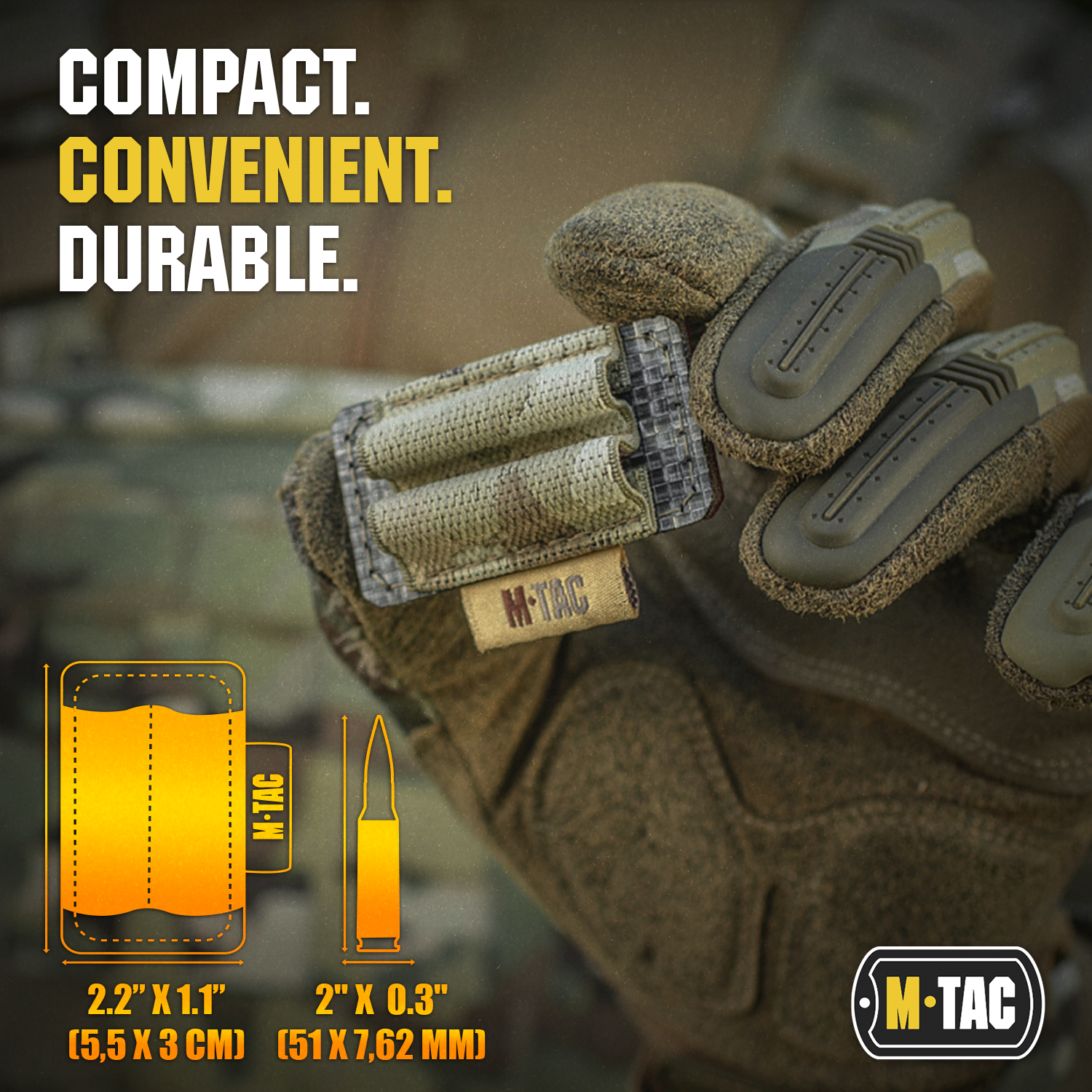 M-Tac 2 round bullet holder for rifle, compact and durable design for quick access, suitable for snipers and precision shooters.