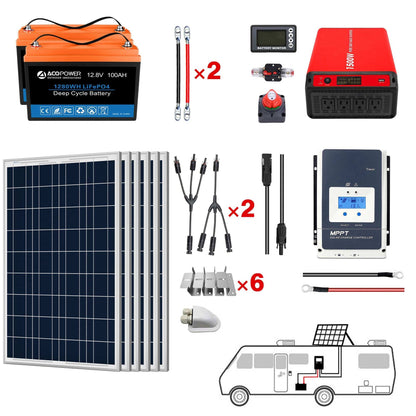 ACOPOWER Solar Power System with Lithium Battery and Inverter for RVs and Boats, 12V Off Grid Kit