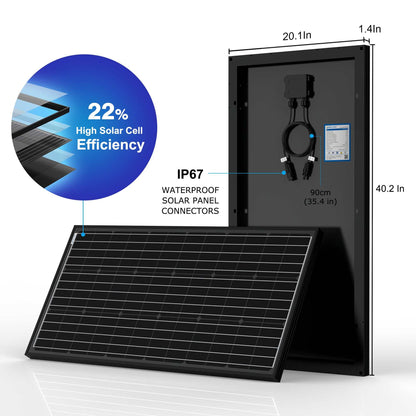 ACOPOWER Lithium Battery Mono Solar Power Complete System with high-efficiency 100W solar panel, waterproof connectors, ideal for RVs and boats.