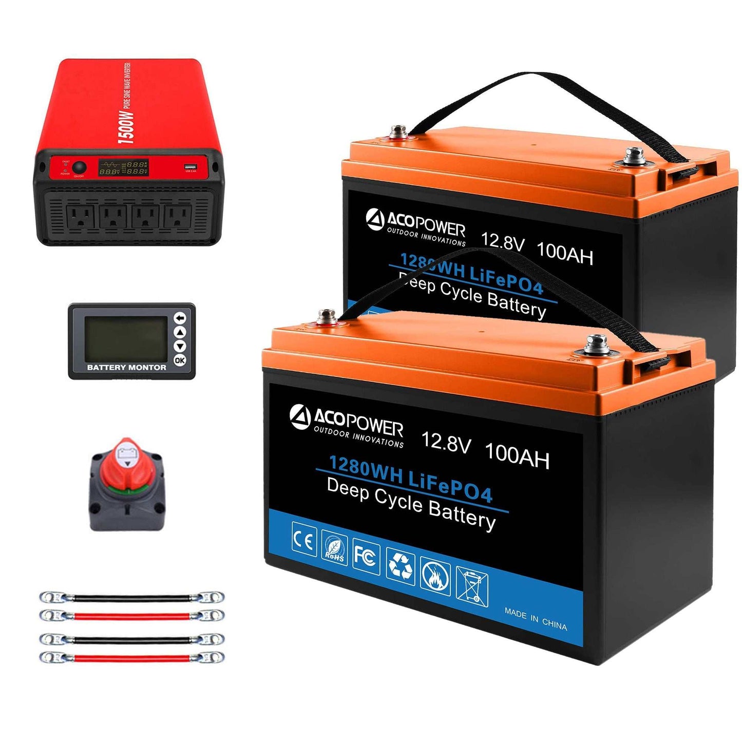 ACOPOWER Lithium Battery Solar Power Complete System with Inverter and Battery for RVs and Boats, 12V Off Grid Kit.