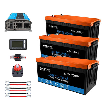 ACOPOWER Lithium Battery Mono Solar Power Complete System for RV and Boat, 12V Off Grid Kit with Inverter and Battery.