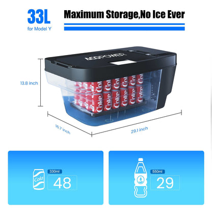 ACOPOWER TesFridge Portable Freezer for Tesla Model 3, Y, X; 33L capacity, compact design, efficient cooling, eco-friendly.