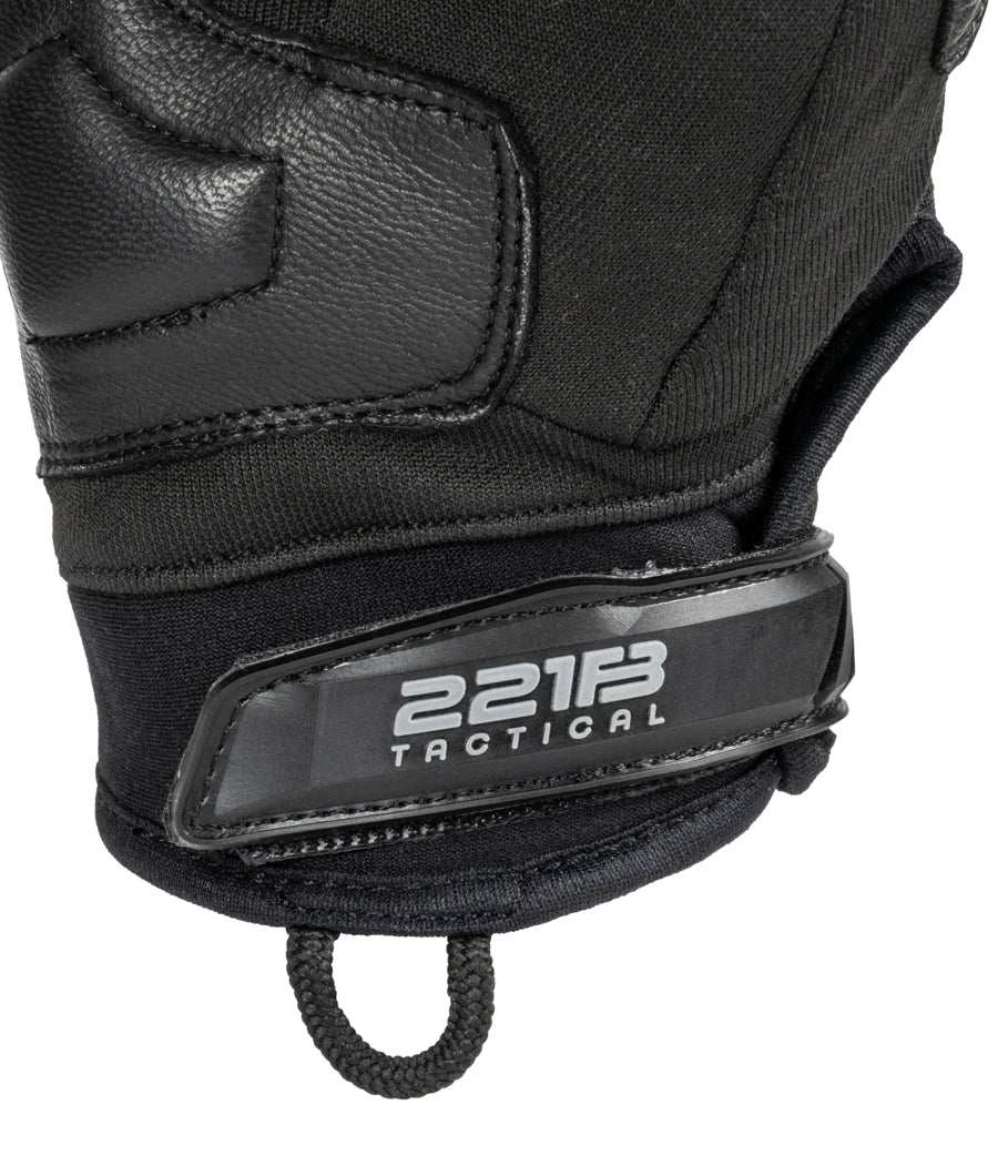 Heavy duty black Warrior Gloves with leather reinforcement and tactical branding.