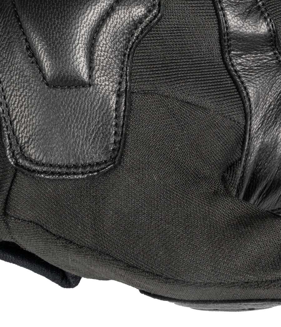 Close-up of reinforced leather Warrior Gloves with heavy-duty construction and full dexterity.