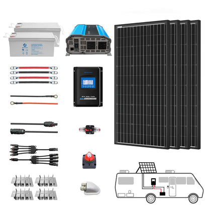 ACOPOWER Deep Cycle GEL Battery Mono Solar Power Complete System with Battery and Inverter for RV Boat 12V Off Grid Kit