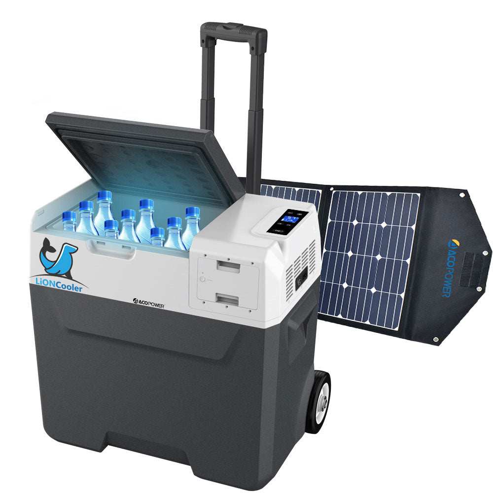 LiONCooler Combo X50A Portable Solar Fridge/Freezer with 90W Solar Panel, 52 Quarts Capacity.