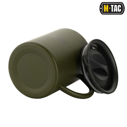 Olive M-Tac 13oz Thermal Mug with stainless steel, double-wall insulation, and drink-through lid.