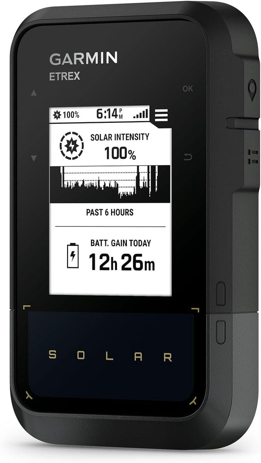 Garmin eTrex® Solar, GPS Handheld Navigator, Unlimited Battery Life, Water Resistant