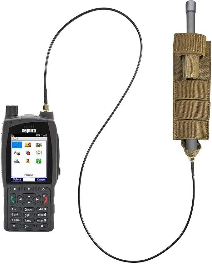 Antenna relocation kit with radio and Molle pouch for enhanced communication.