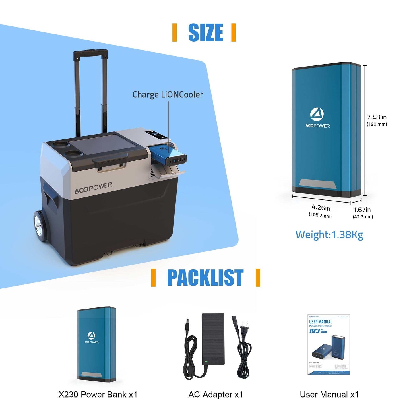 ACOPOWER 193Wh Portable Power Station, high-capacity battery with multi-functional charging ports, ideal for Tesla Model 3, Y, X and outdoor activities.