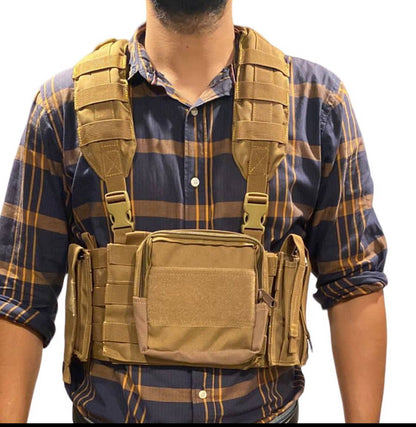 20 pcs Raider Chest Rig with accessories, includes padded shoulders, 500D nylon, adjustable, holds 5 AK/AR mags, utility and radio pouch.