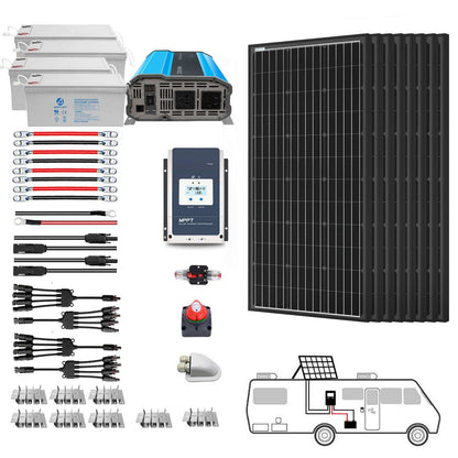 ACOPOWER Deep Cycle GEL Battery Mono Solar Power Complete System for RV and Boat 12V Off Grid Kit with Inverter and 200W Solar Panels.