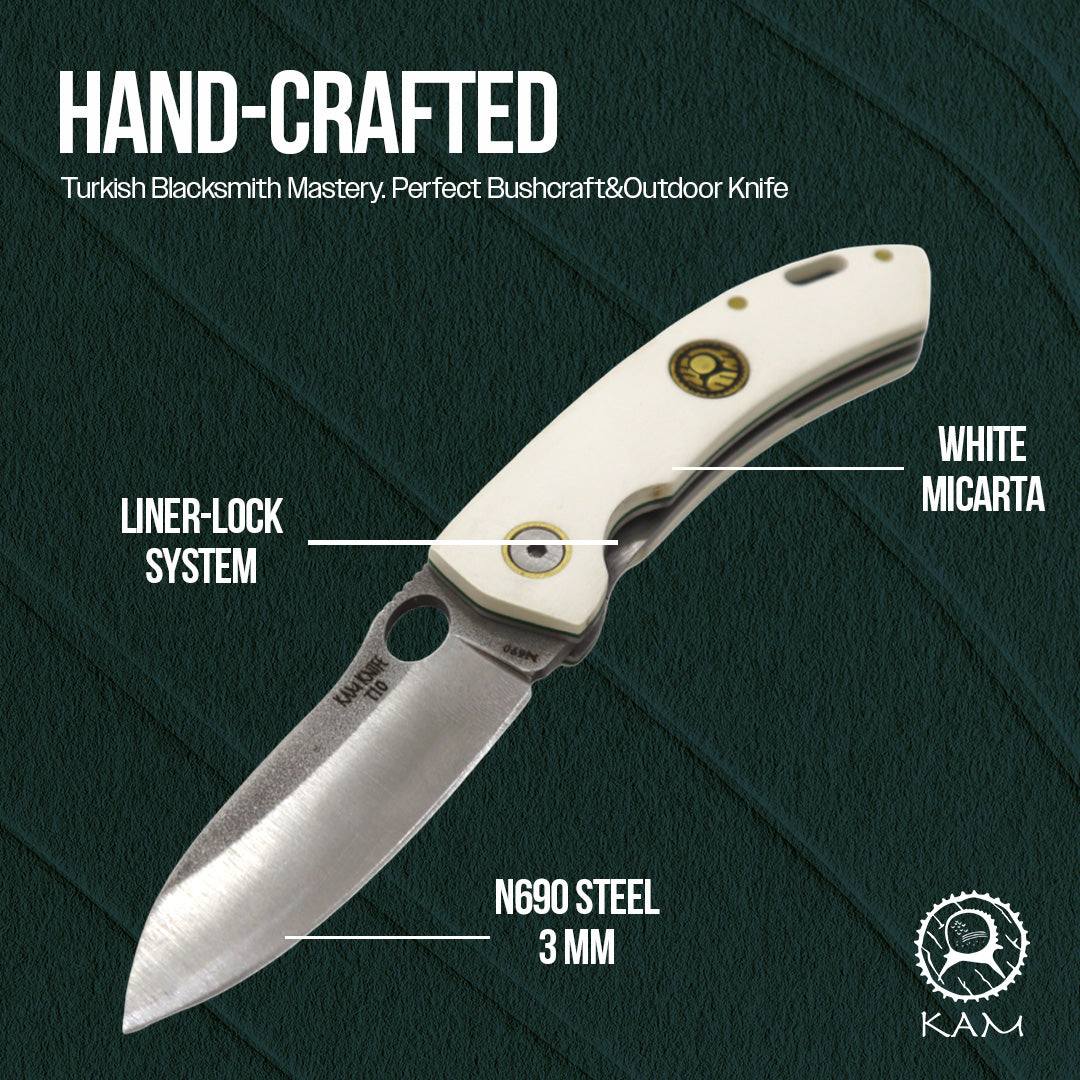 Kam Knife - T10 - N690 Steel - White Handle - Pocket Knife