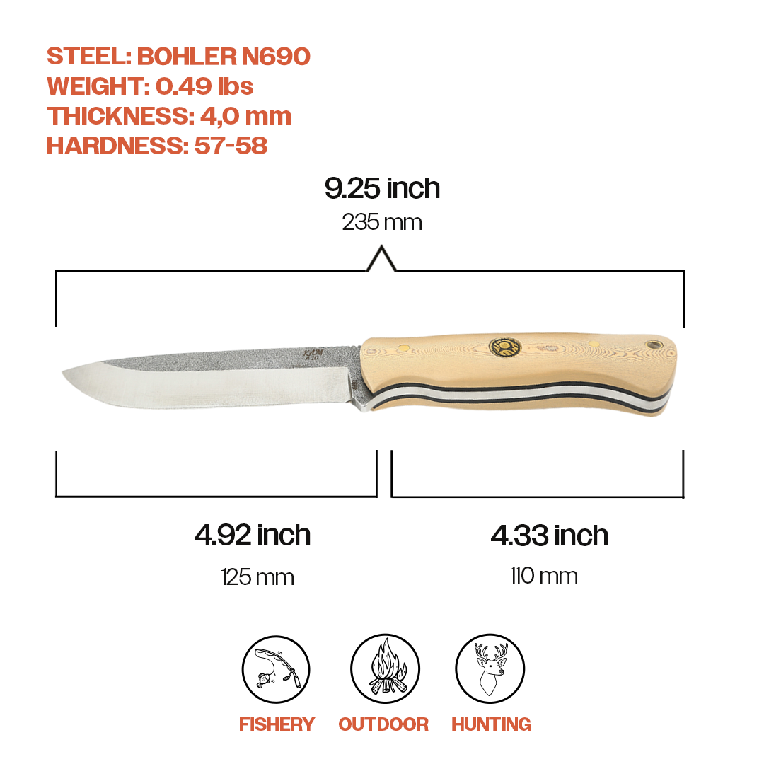 Kam Knife - A10 - N690 Steel - White Handle - Fixed Blade