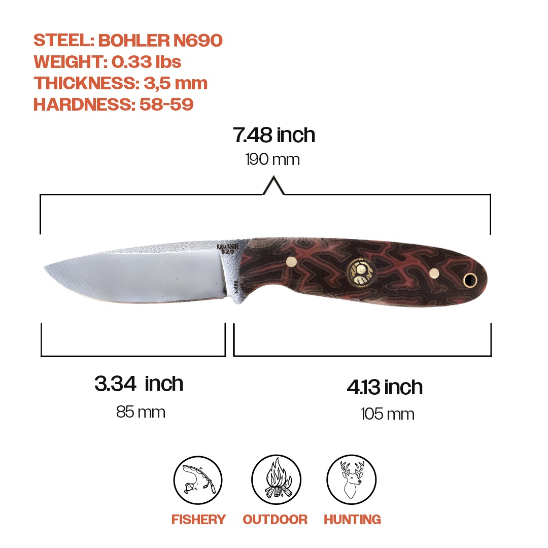 Kam Knife - B20 - N690 Steel - Orange G Micarta Handle - Fixed Blade