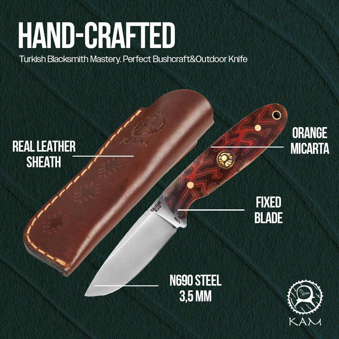 Kam Knife - B20 - N690 Steel - Orange G Micarta Handle - Fixed Blade