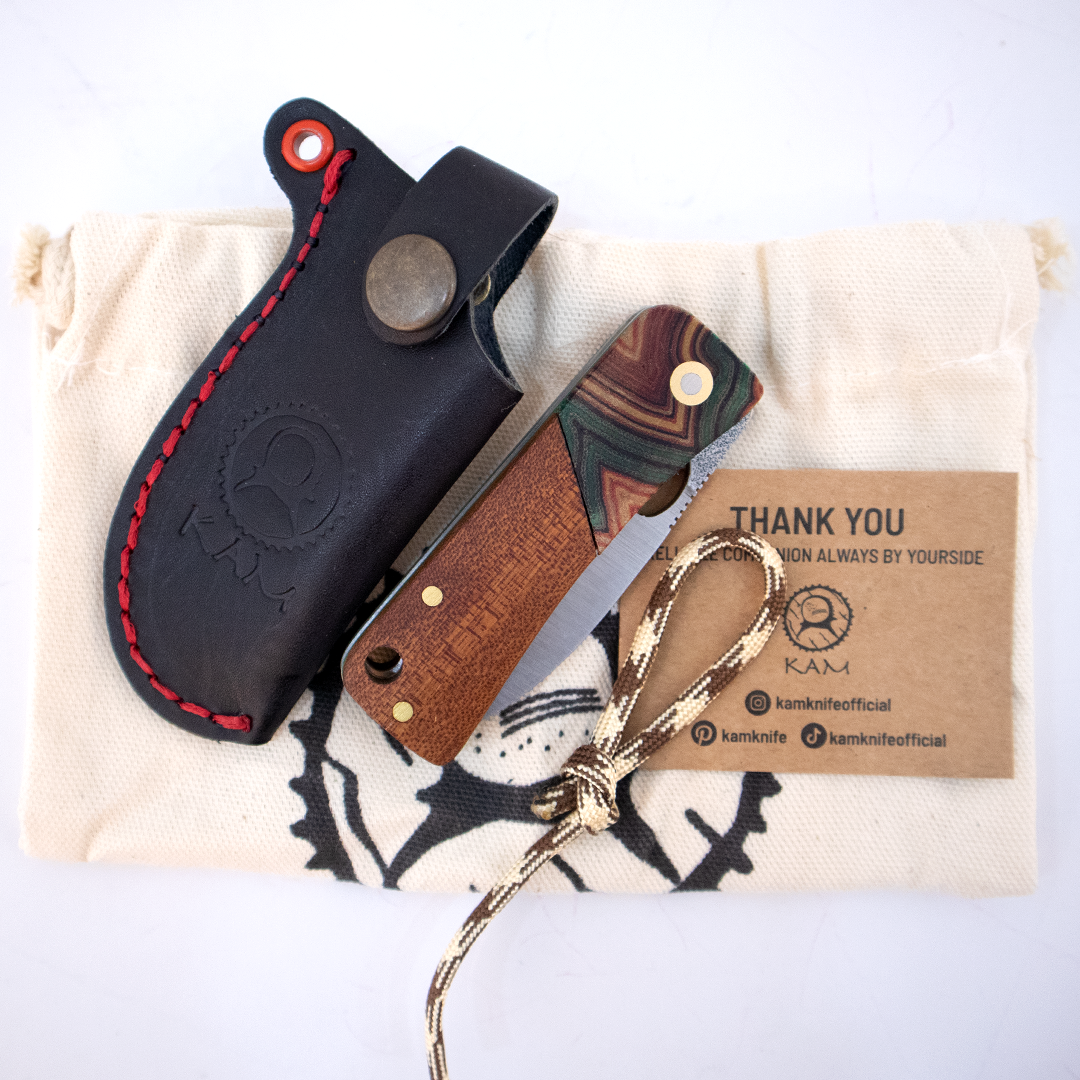 Kam Knife - J10 - D2 Steel - Maun Wood Handle - Pocket Knife