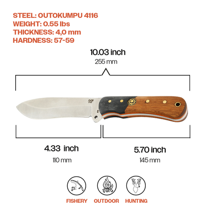 Kam Knife - A40 - 4116 Steel - Maun Wood Black and Brown Handle - Fixed Blade