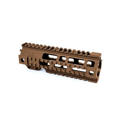 Lightweight free float AR15 handguard with brown finish and quad rail.