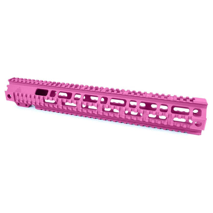 Pro Quad Rails Free Float AR15 Handguard in pink with Picatinny rail.