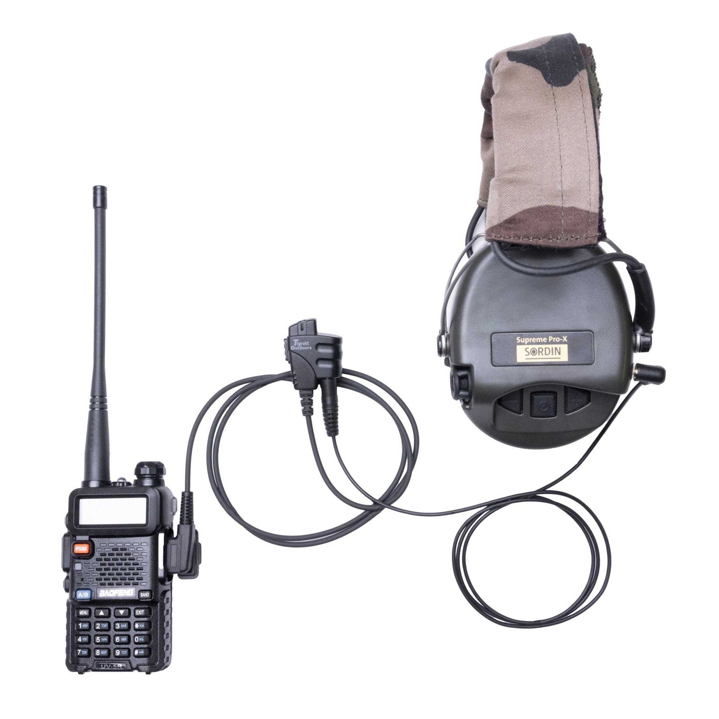 SMC Baofeng and Yaesu radios with electronic earmuffs connection cable.