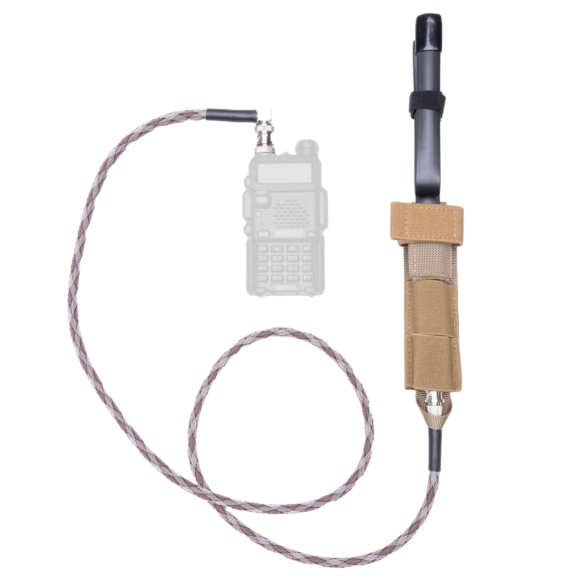 Durable BNC Antenna Relocation Cable with Protective Sleeve for Tactical Radio Communication.