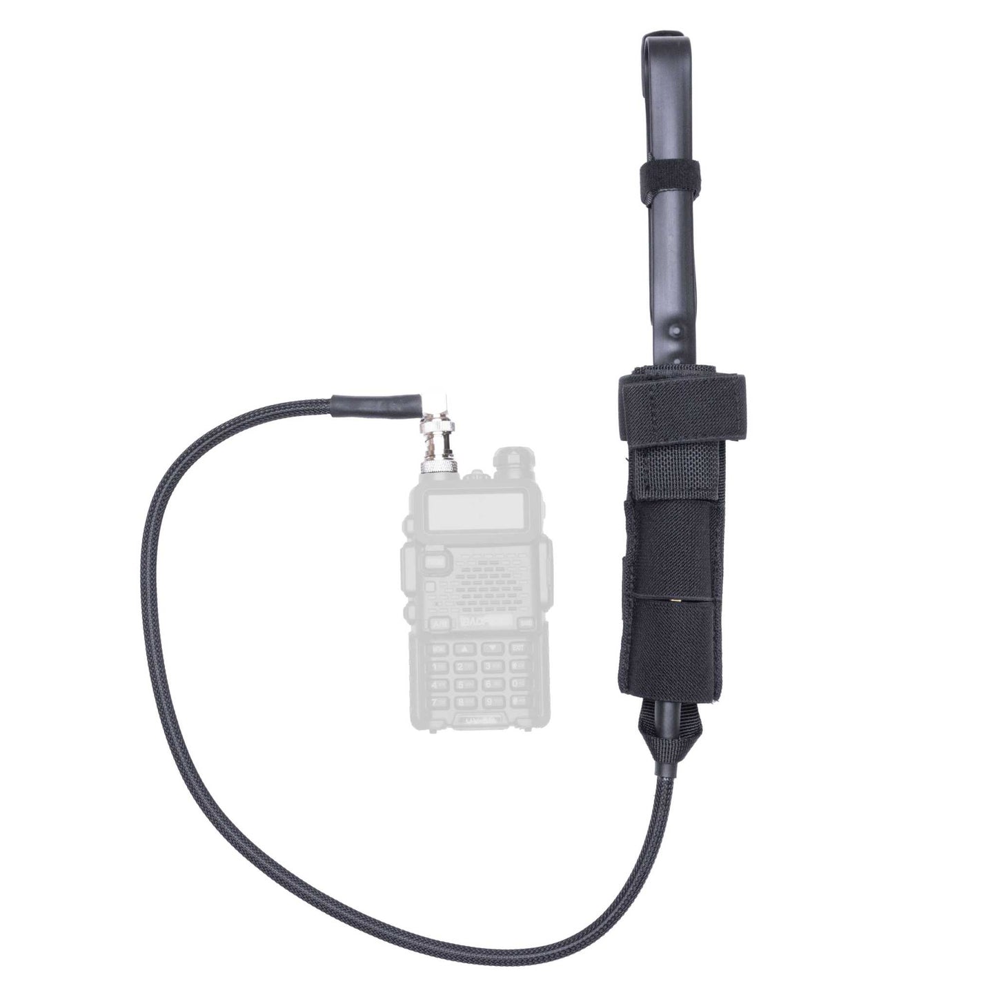 Durable BNC antenna relocation cable with protective sleeve for tactical and outdoor radio communication.