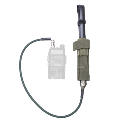 Durable BNC antenna relocation cable with protective sleeve for tactical radio communication.