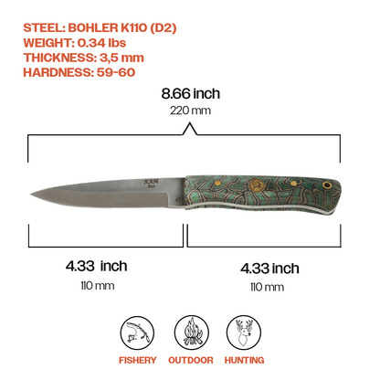 Kam Knife - B40 - D2 Steel - Green G Micarta Handle - Fixed Blade