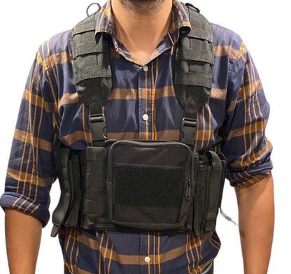 20 pcs Raider Chest Rig with accessories, includes padded shoulders, 500D nylon, adjustable, holds 5 AK/AR mags, utility and radio pouch.