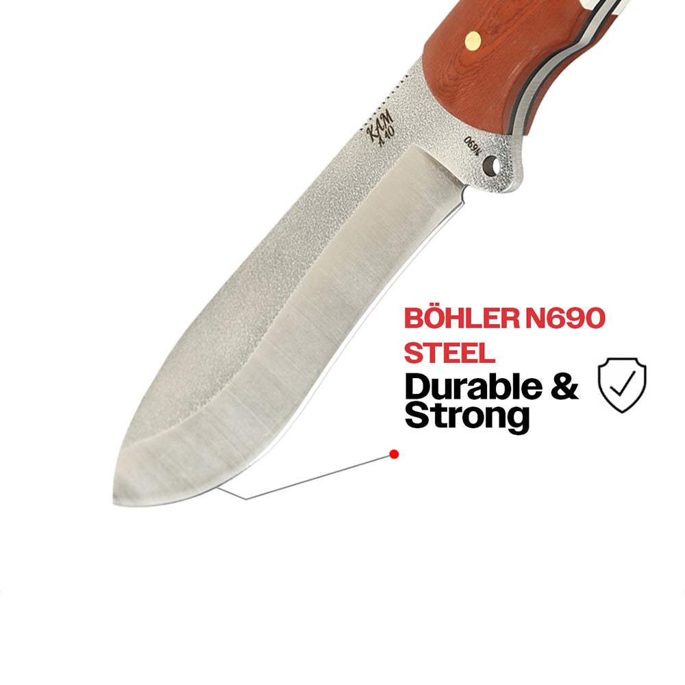 Kam Knife – A40 - N690 Steel - Red and White Handle - Fixed Blade