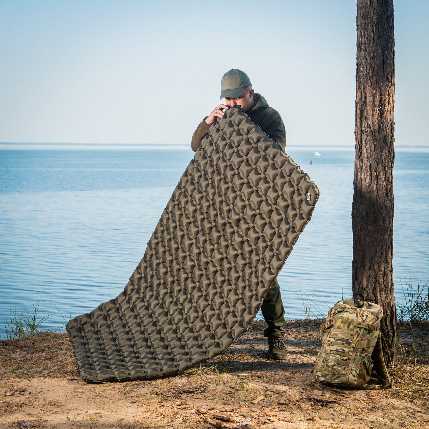 M-Tac inflatable sleeping pad 77" x 47" Olive