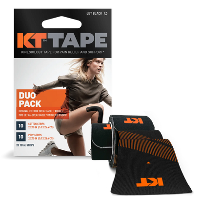 KT Tape DUO Pack with Cotton and PRO synthetic kinesiology tape strips.