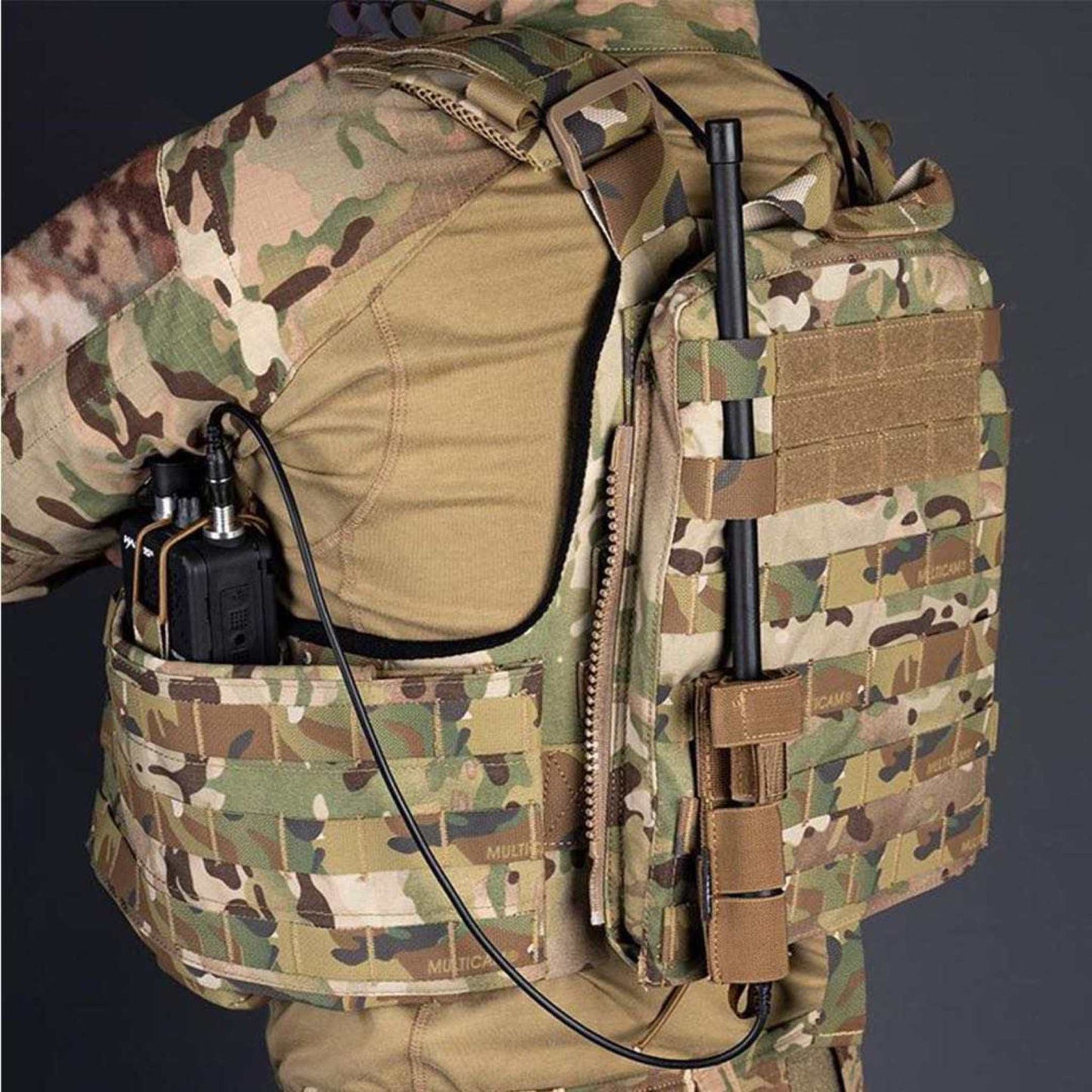 Antenna Freedom Solution Relocation System on body armor for enhanced communication.