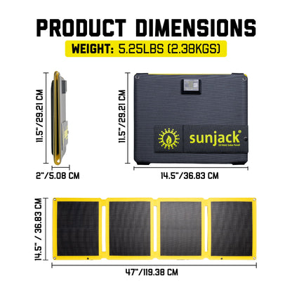 SunJack 60 Watt ETFE Foldable Portable Solar Panel Charger with Kickstands