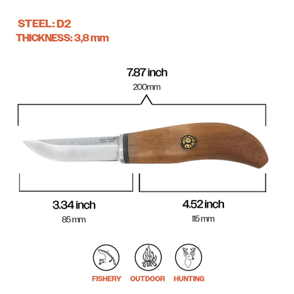 Kam Knife - P20 - D2 Steel - Maun Wood Curved Handle - Fixed Blade