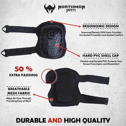 Professional work knee pads with heavy-duty foam padding, comfort gel cushion, ergonomic design, and durable PVC shell by Northmon Safety.