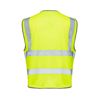 Premium Hi Vis Surveyor Safety Vest with 9 pockets, ANSI Class 2 compliant, bright neon yellow with reflective strips.