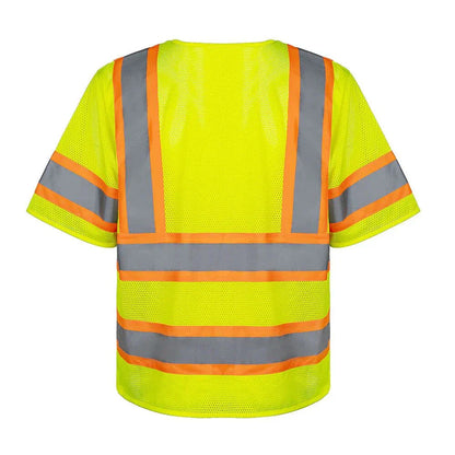 High Visibility Safety Vest Short Sleeve Mesh, ANSI Class 3, yellow, reflective, 7 pockets.