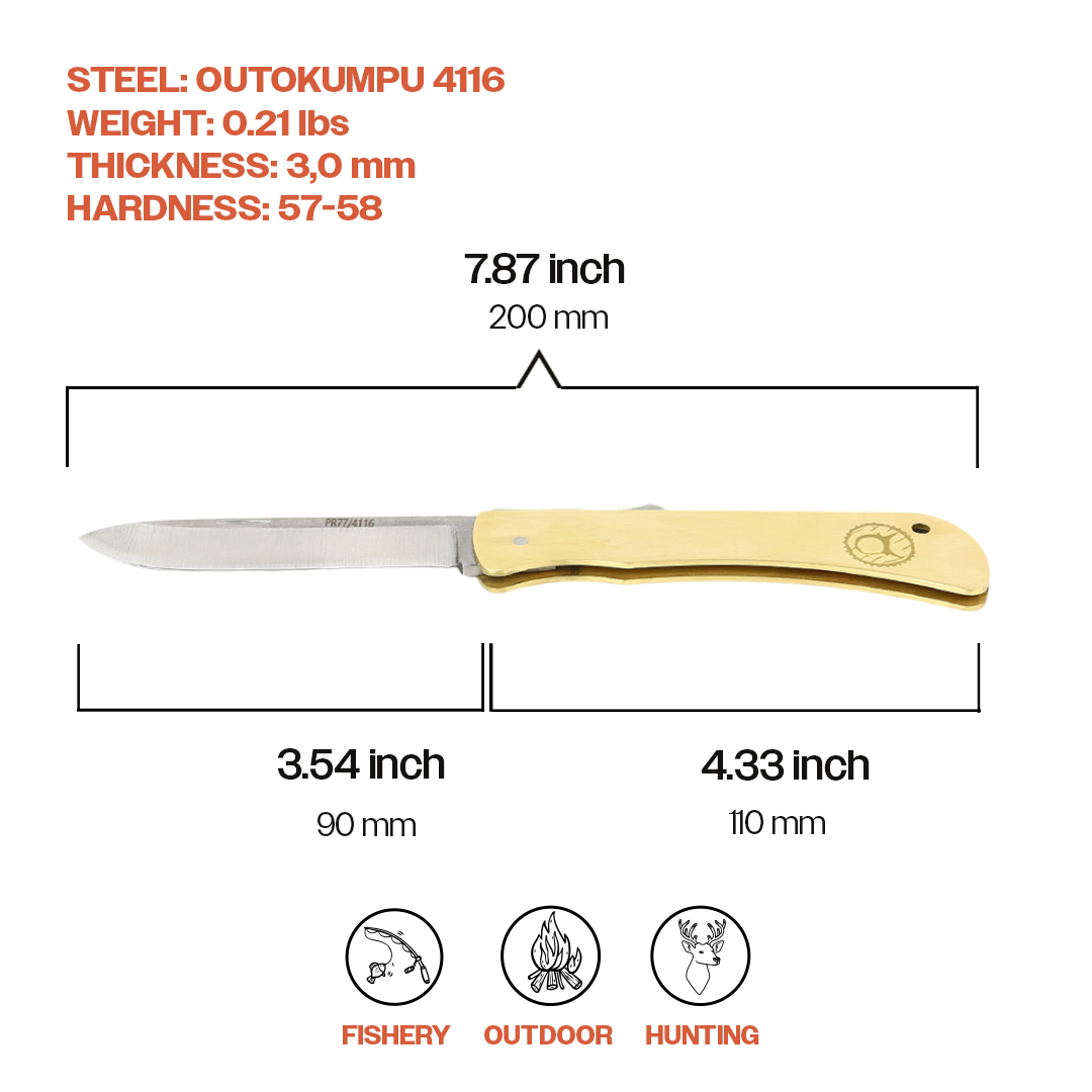 Kam Knife – PR77 - 4116 Steel - Brass Handle - Pocket Knife