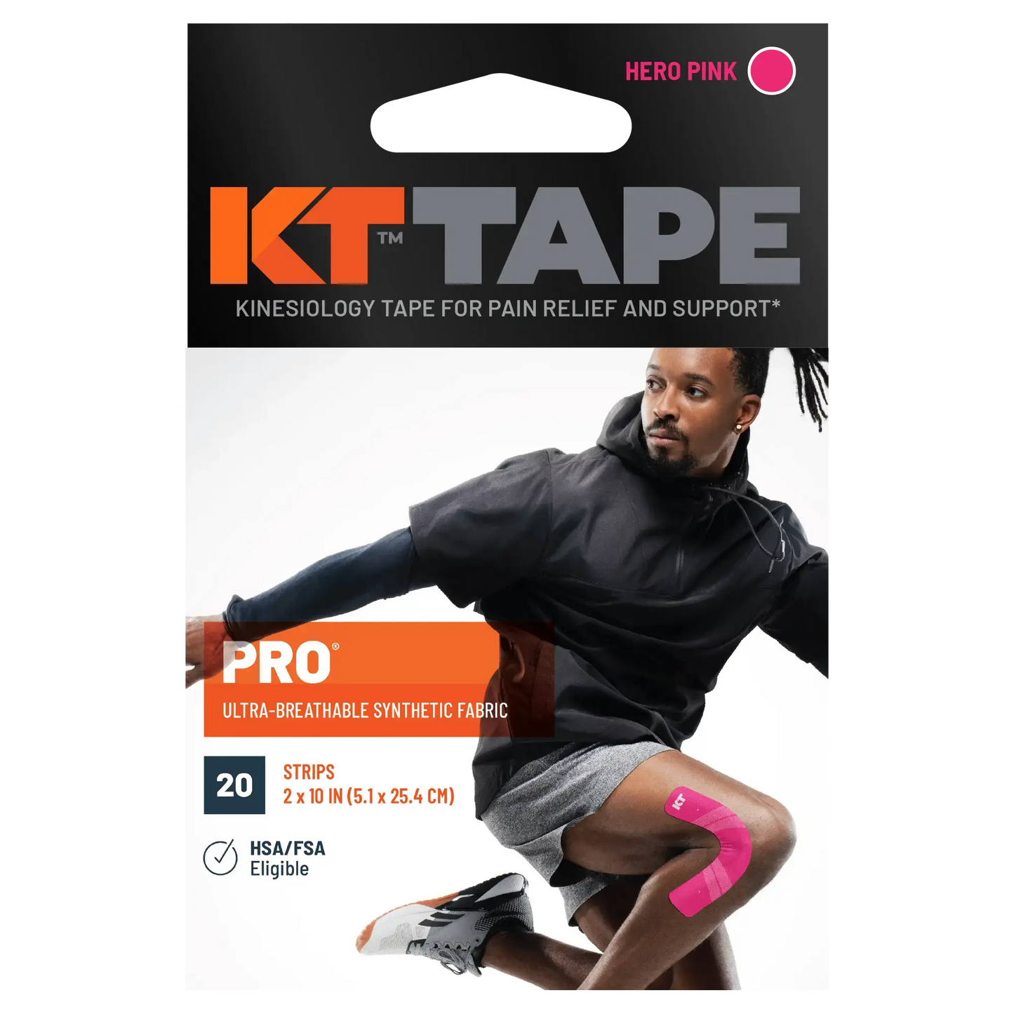 KT Tape Pro sports tape, hero pink, for muscle support and pain relief, 20 pre-cut strips.