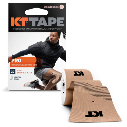 KT Tape Pro in stealth beige, featuring synthetic kinesiology tape for long-lasting muscle support.