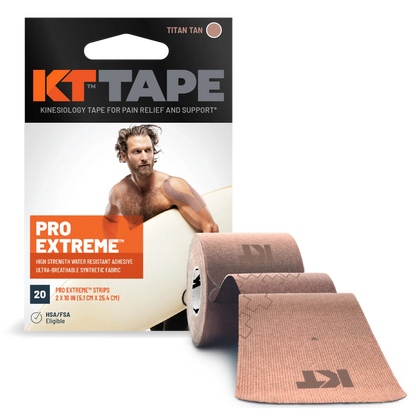 KT Tape Pro Extreme®, high-strength kinesiology tape for pain relief and support, Titan Tan color, 20 precut strips.