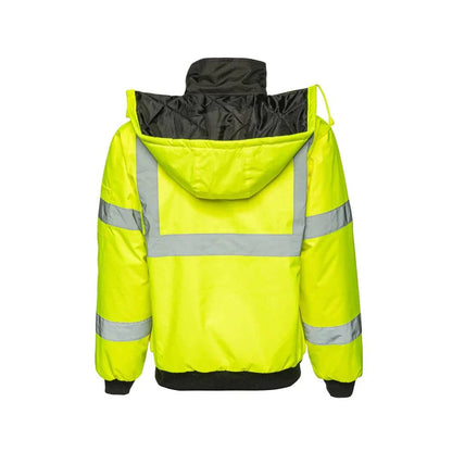 Hi Vis Waterproof Winter Bomber Jacket - ANSI Class 3 Safety Yellow with Reflective Striping