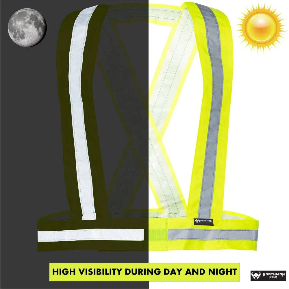 Hi Vis Yellow Safety Strap Belt with 1" Reflective Silver Tape for enhanced visibility and comfort.