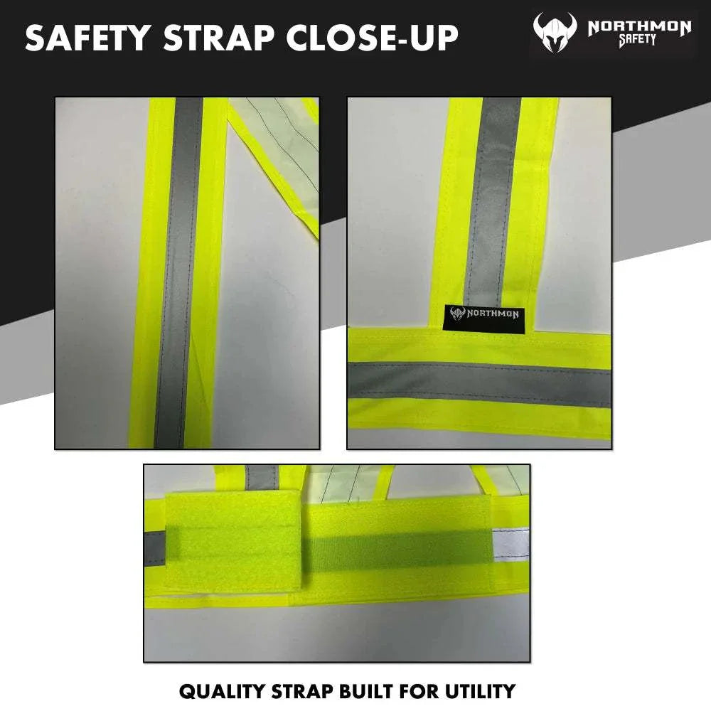 Hi Vis Yellow Safety Strap Belt with 1" Reflective Silver Tape and Hook and Loop Closure