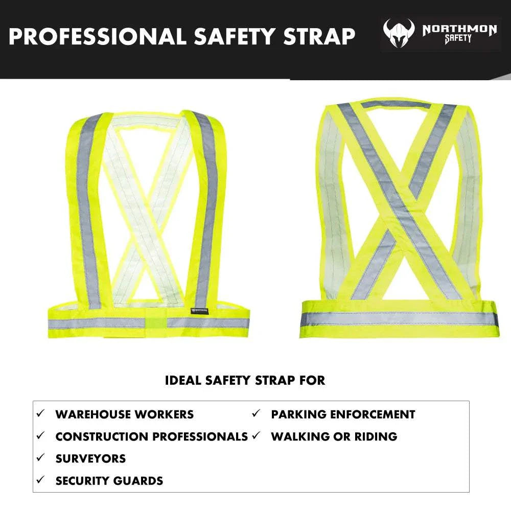 Hi Vis Yellow Safety Strap Belt with 1" Reflective Silver Tape for enhanced visibility