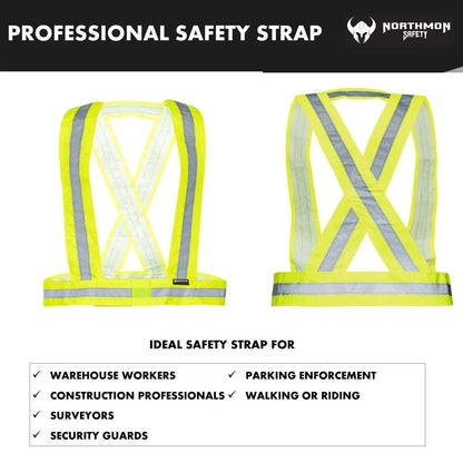 Hi Vis Yellow Safety Strap Belt with 1" Reflective Silver Tape for enhanced visibility